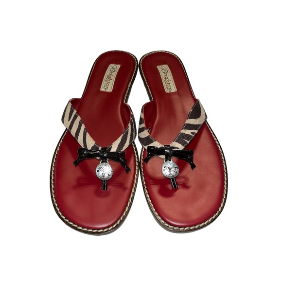 Brighton "Ofelia" Zebra Print Leather Thong Sandals - Picture 3 of 13